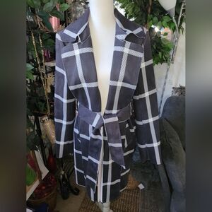 Blue Suede Mid Length Blazer Coat